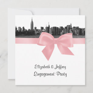 Convite NYC Skyline Amplo Etched BW Pink Engajamento Pty S