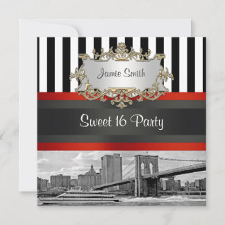 Convite NYC Skyline Brooklyn Bridge Boat 2 Sweet 16 Invite