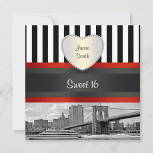 Convite NYC Skyline Brooklyn Bridge Boat Sweet 16 H Convit