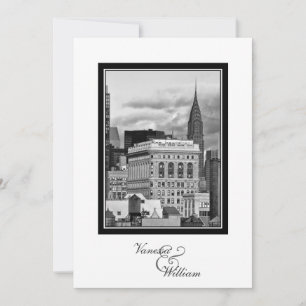 Convite NYC Skyline Chrysler Flatiron BW Casamento #1 Conv