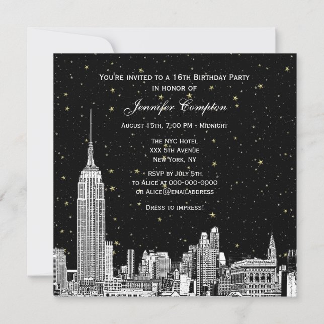 Convite NYC Skyline Enchido Starry DIY BG Color SQ Sweet 1 (Verso)