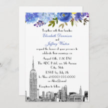 NYC Skyline ESB Etch Blue Yellow Floral Casamento
