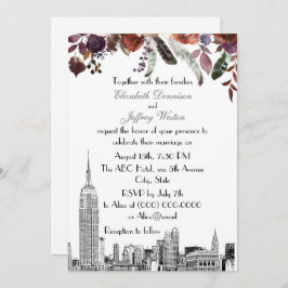 Convite NYC Skyline ESB Etch Burgundy Plum Floral Casament