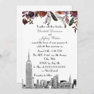 Convite NYC Skyline ESB Etch Burgundy Plum Floral Casament