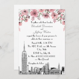 Convite NYC Skyline ESB Etch Casamento Floral Rosa