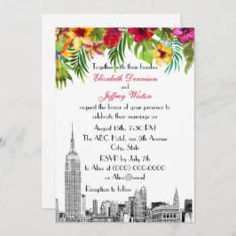 Convite NYC Skyline ESB Etch Casamento Floral Tropical