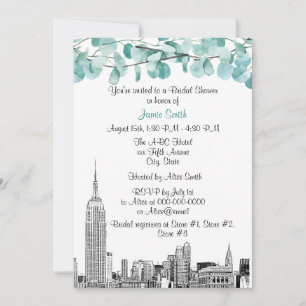 Convite NYC Skyline ESB Etch Chá de panela Eucalyptus