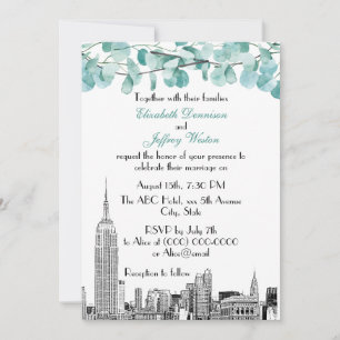Convite NYC Skyline ESB Etch Eucalyptus Wedding