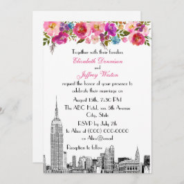 Convite NYC Skyline ESB Etch Primavera Floral Casamento Ro