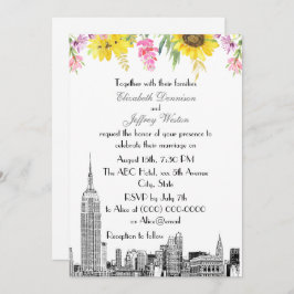 Convite NYC Skyline ESB Etch Sunflower Pink Casamento