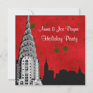 Convite NYC Skyline Etch Chrysler 1 Feriado de Natal