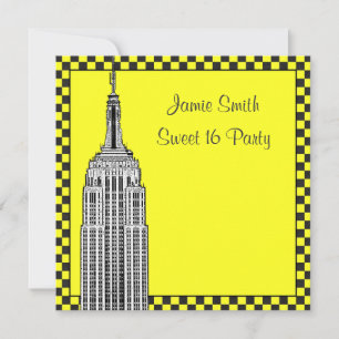 Convite NYC Skyline Etch ESB Checkered Taxi 2 Sweet 16