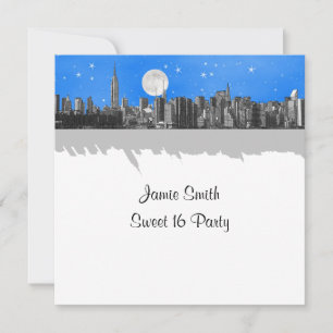 Convite NYC Skyline Etch Look Lt Blue 2 Sweet 16 SQ