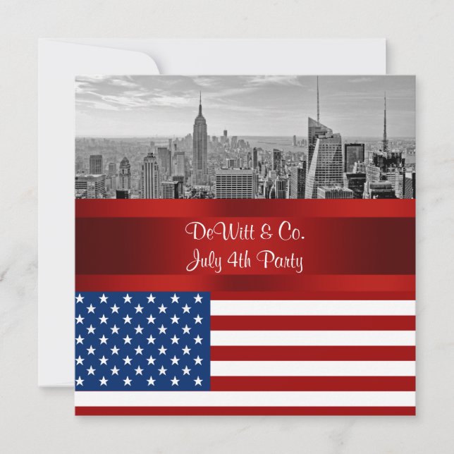 Convite NYC Skyline EUA Flag Red White Party (Frente)