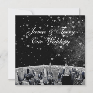 Convite NYC Skyline nº 2 Black White Heart Weding