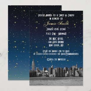Convite NYC Skyline nº 3 Starry Blu Sunset Sweet 16 V