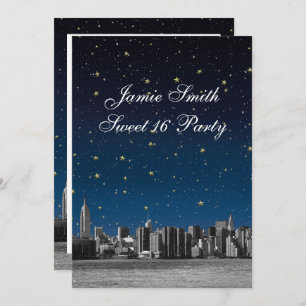 Convite NYC Skyline nº 3 Starry Blu Sunset Sweet 16 V