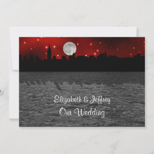 Convite NYC Skyline Silhouette Moon Red Casamento