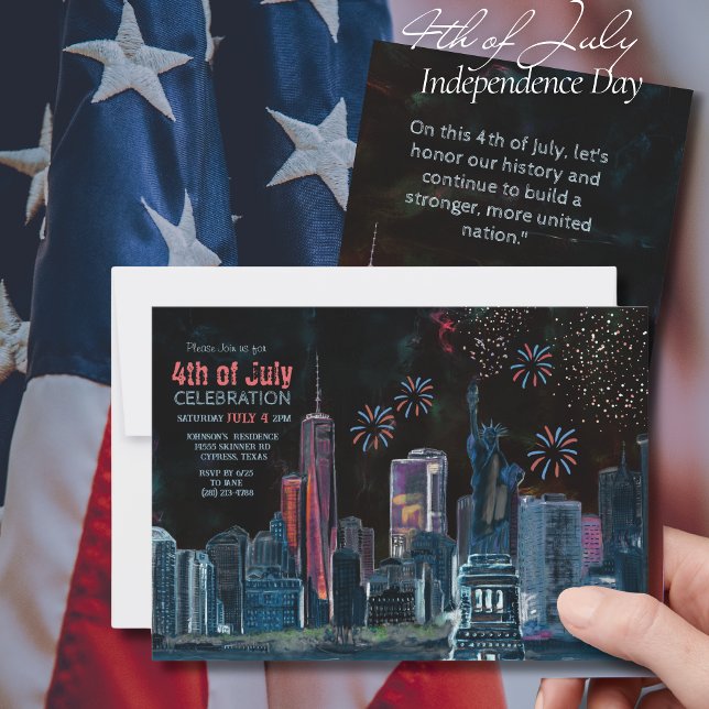 Convite NYC Skyline Starry Night 4 de julho Celebração (NYC Skyline Starry Night 4th of July Celebration Invitation)