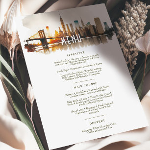 Convite NYC Sundown Skyline Watercolor Menu Card