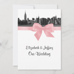 Convite NYC Wide Skyline Etch BW Casamento Rosa BW