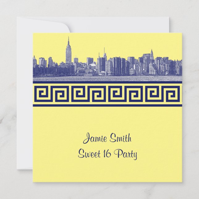 Convite NYC Wide Skyline Etch BW GK Sweet Sexto Azul SQ (Frente)