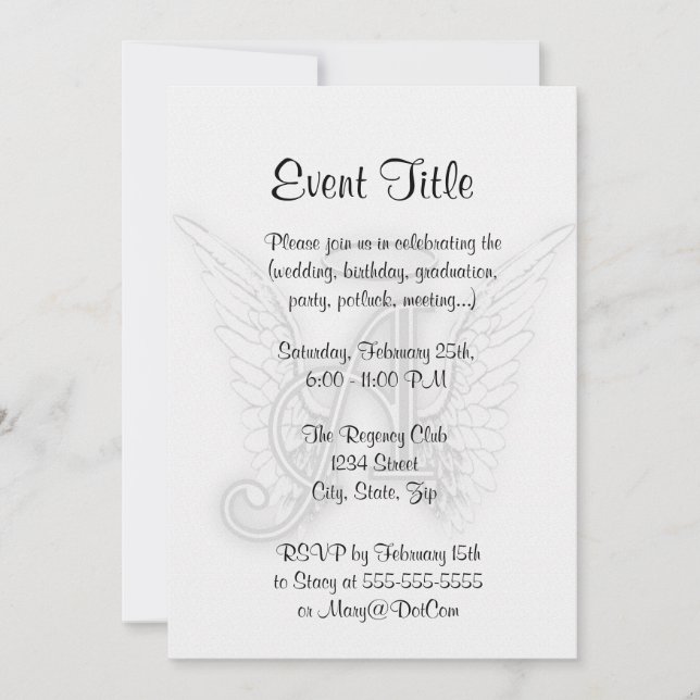 Convite O alfabeto do anjo um último inicial voa o halo (Frente)