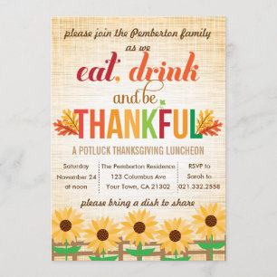 Convite O almoço Potluck da acção de graças come a beb
