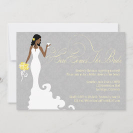 Convite O amarelo cinzento chique aqui vem o chá da noiva