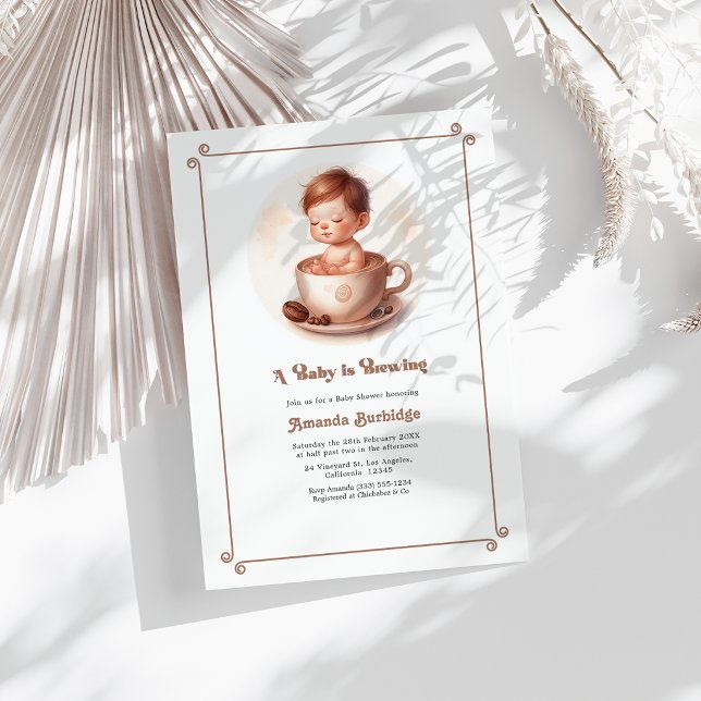 Convite O Amor de Mocha Mousse Está Sendo Preparado Chá de (Mocha Mousse Love Is Brewing Coffee Baby Shower Invitation)