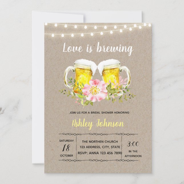Convite O amor do noivado está fabricando cerveja o (Frente)