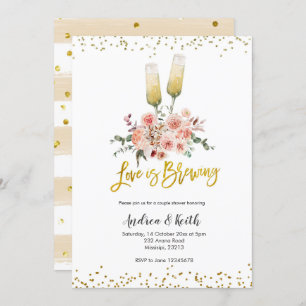 Convite O amor Dourado romântico é o Chá do Casal