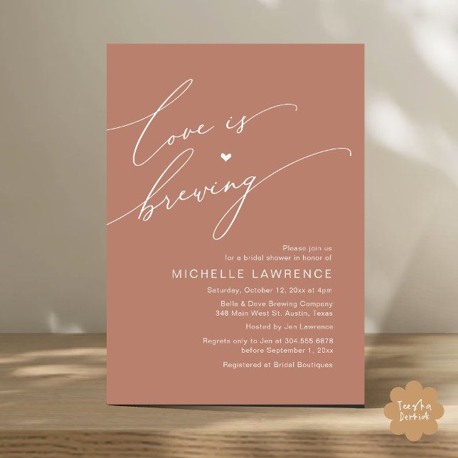 Convite O amor é a criação, a celebração do Chá de panela (Love is Brewing, Bridal Shower Beer Party Wine Tasting Invitation Card PDF Contemporary Earthy Brown)