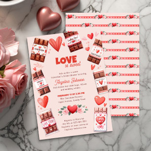 Convite O amor é chocolate doce e chuveiro de noiva de cor