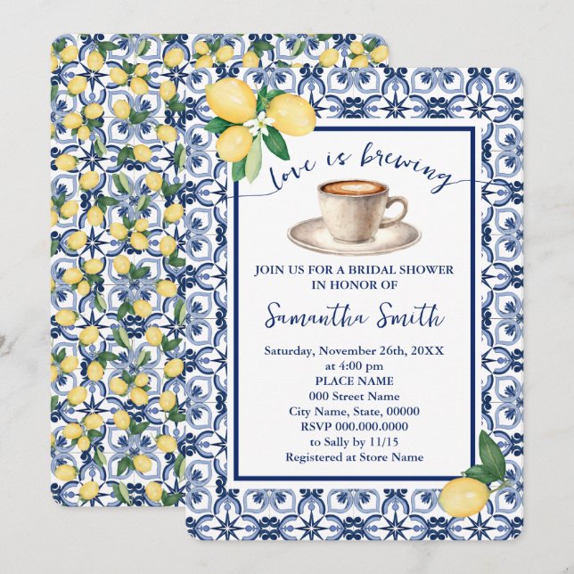 Convite O amor é criar café Chá de panela mediterrânico (Frente/Verso)