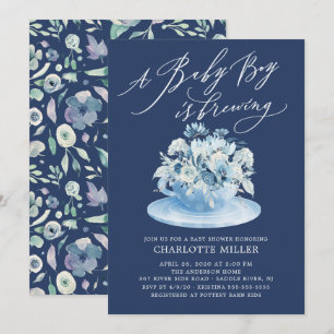 Convite O amor é criar Chá de chá azul Floral