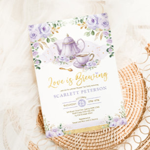 Convite O amor é criar chá de Chá de panela de flores roxa