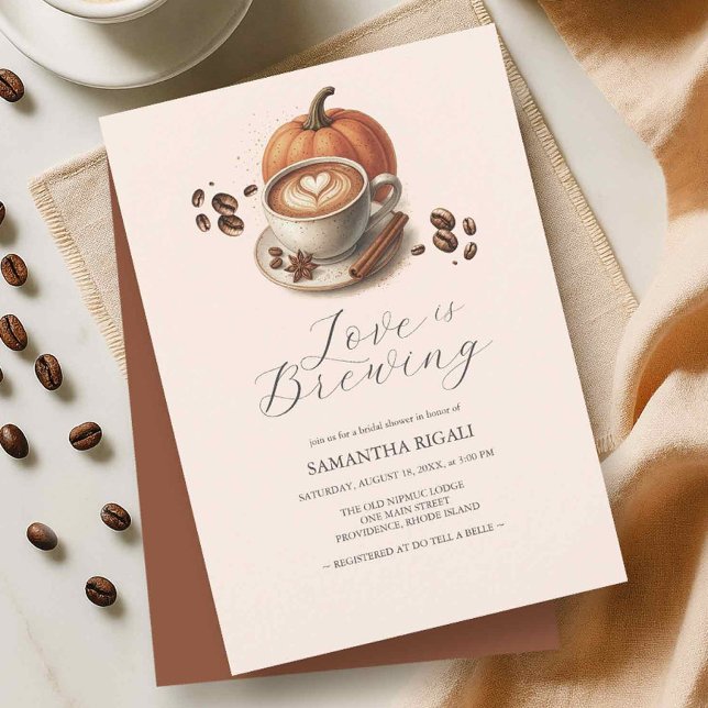 Convite O amor é criar Chá de panela de café de abóbora (Love is brewing bridal shower pumpkin and spice invitations)