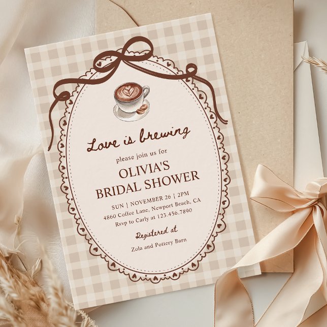 Convite O amor é criar Chá de panela de café Gingham (Criador carregado)