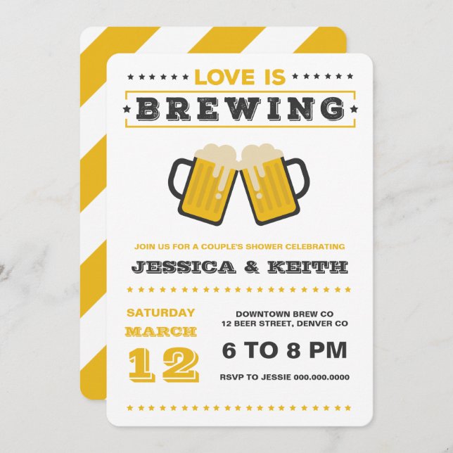 Convite O Amor É Criar Chá de panela De Casamento De Cerve (Frente/Verso)