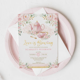 Convite O amor é criar Chá de panela de flor esbranquiçada