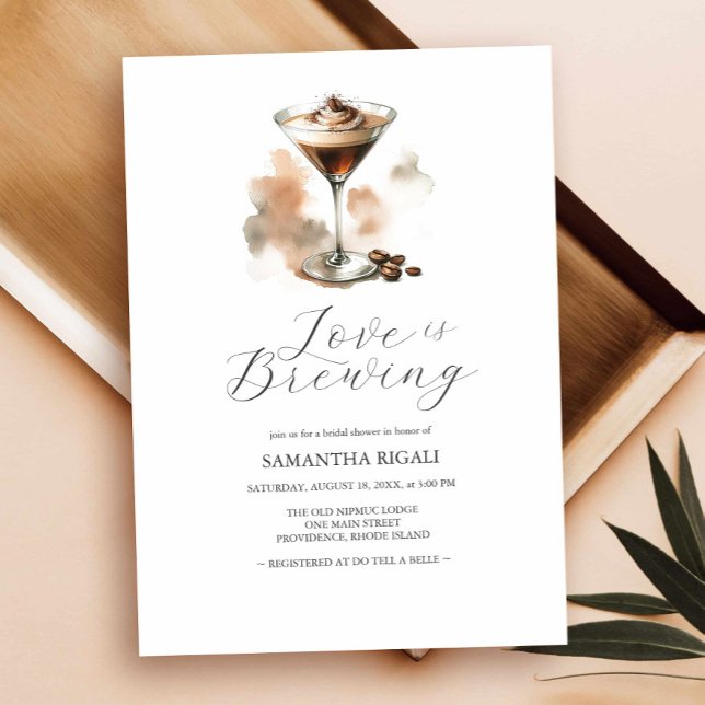 Convite O Amor É Criar Chá de panela Espresso Martini (Coffee bridal shower invitations espresso martini watercolor art simple and modern)