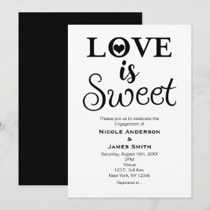 Convite O AMOR É DOCE Vintage Moderno Preto e Branco