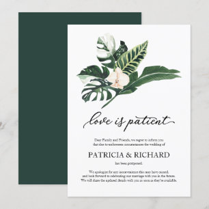 Convite O Amor é Paciente Adiamento de Casamento Tropical