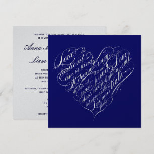 Convite O amor é paciente. coração caligráfico do mari