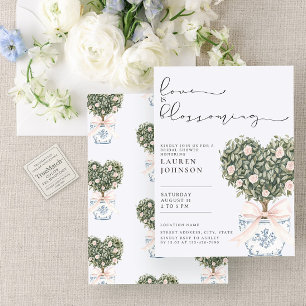 Convite O amor é um Chá de panela cor-de-rosa florescente 