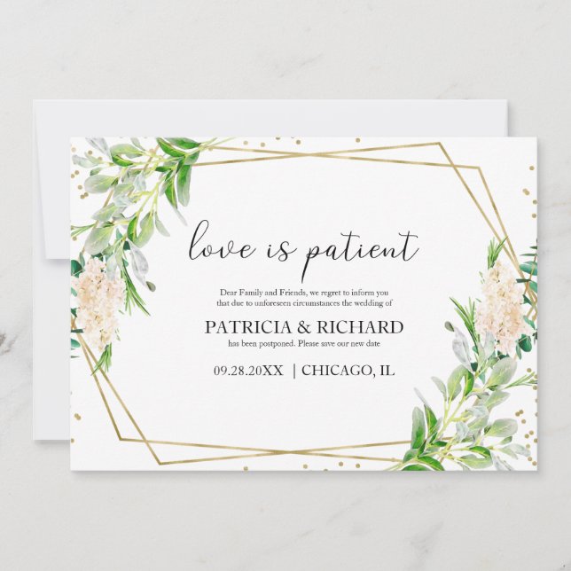 Convite O Amor é Verde Paciente Casamento Nova Data (Frente)