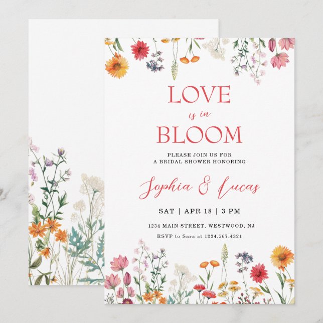 Convite O Amor Está em Festa Chá de Noiva com Flores Silve (Frente/Verso)