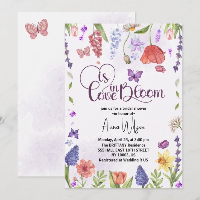 Convite o amor está em flor boda de primavera com flores s (Frente/Verso)