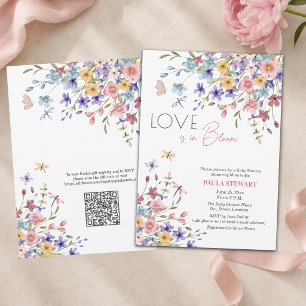 Convite O amor está em flor Código QR Rosa Chás de Bebê